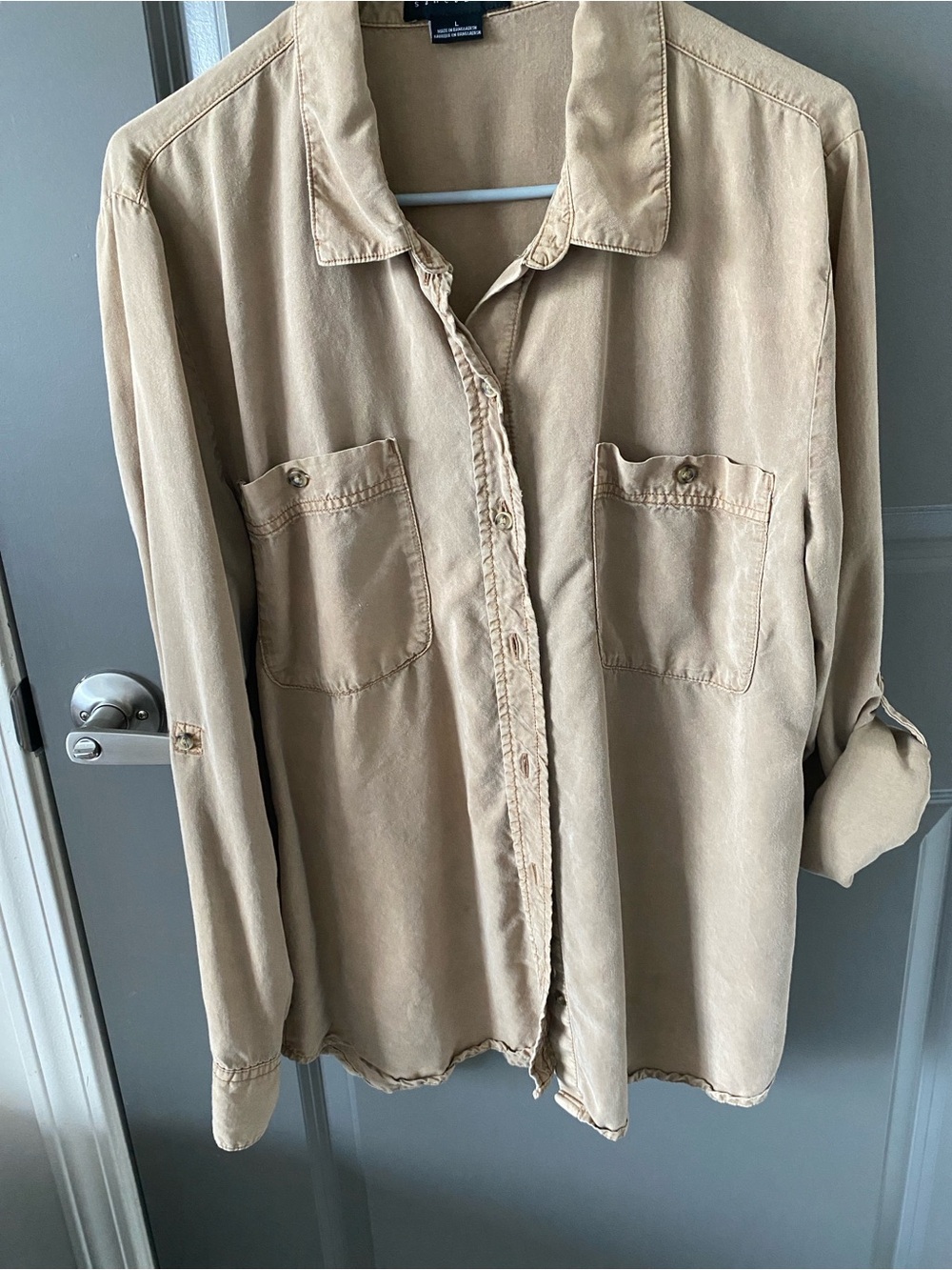 Sanctuary Neutral Beige Button-Down Shirt